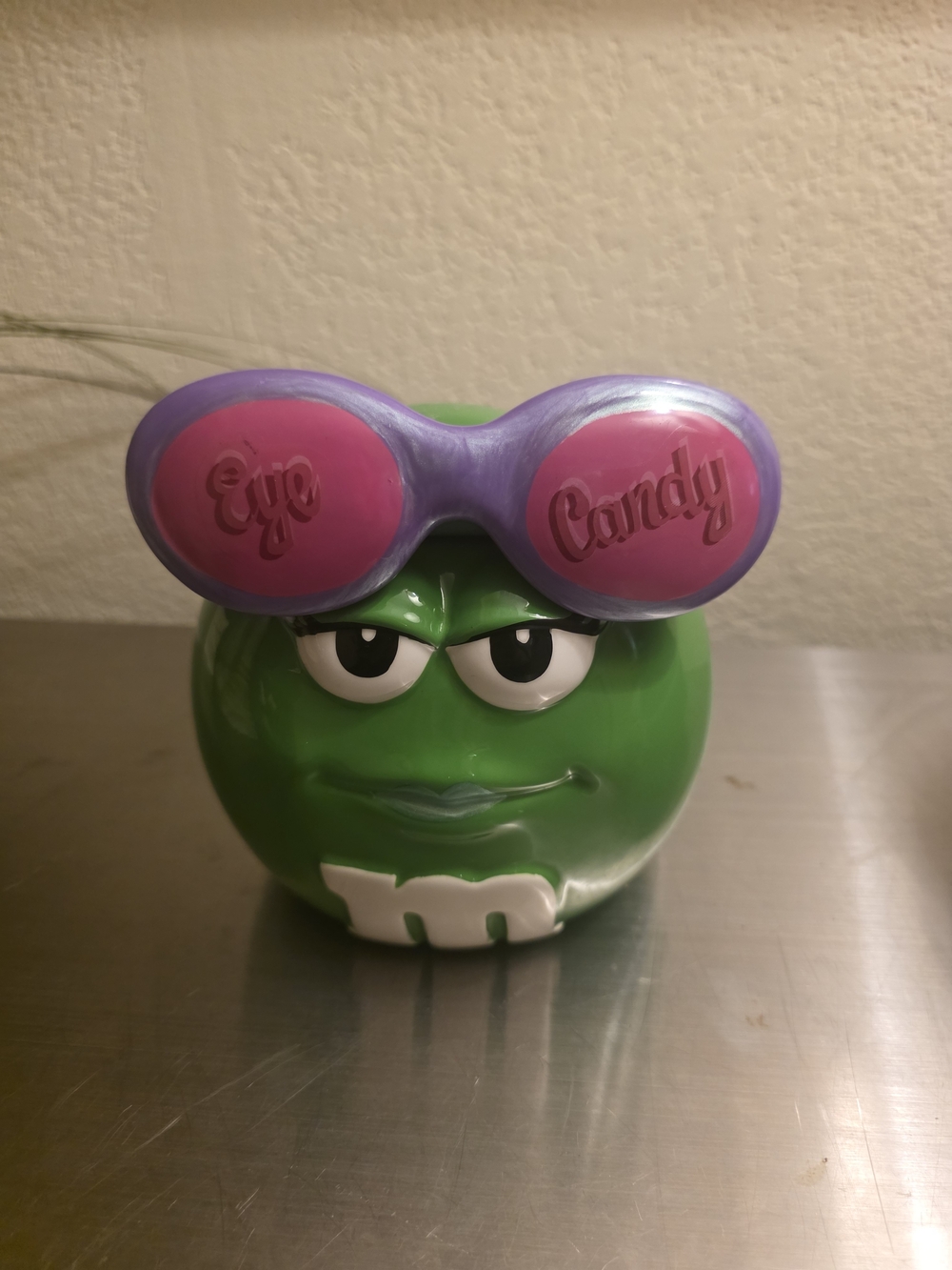 M&M'S Green Character with Pink & Purple Eye Candy Goggles